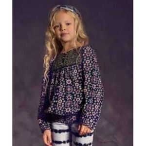 Jak & Peppar girls navy purple peasant smocked floral blouse shirt top 16 14 12